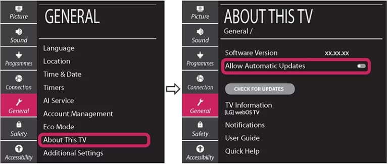 Update and update LG TV through the Internet